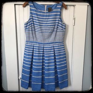 📣SOLD Blue Striped Taylor Pleated Dress w Pockets 10P
